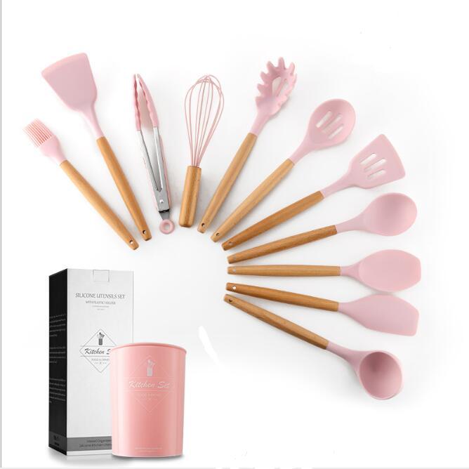 Silicone Kitchenware Set With Wooden Handles