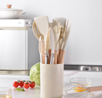 Silicone Kitchenware Set With Wooden Handles